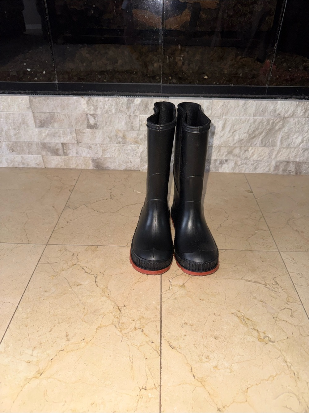 Black Rain Boots with Red Soles